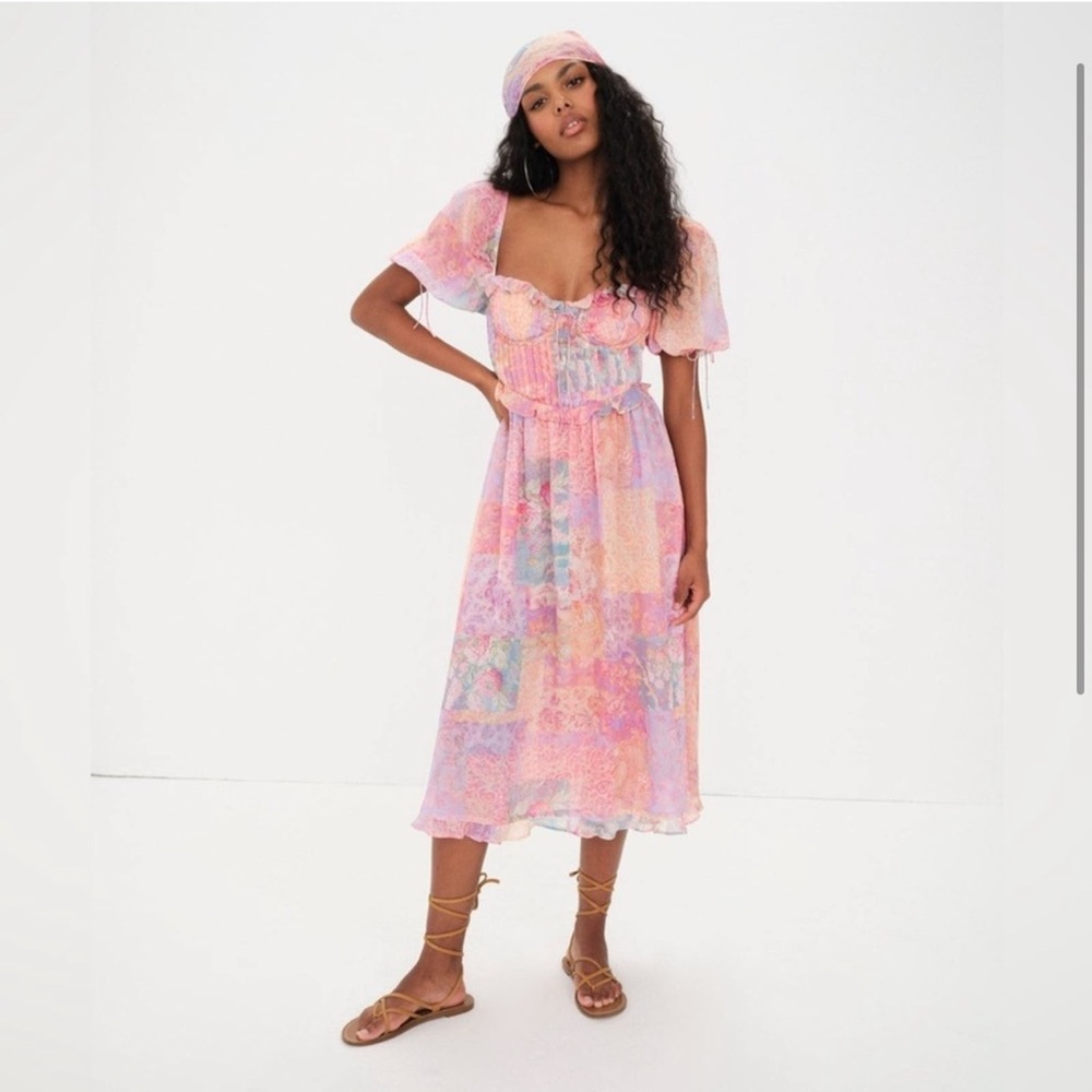 For Love and Lemons Odessa Puff Sleeve Bustier midi dress